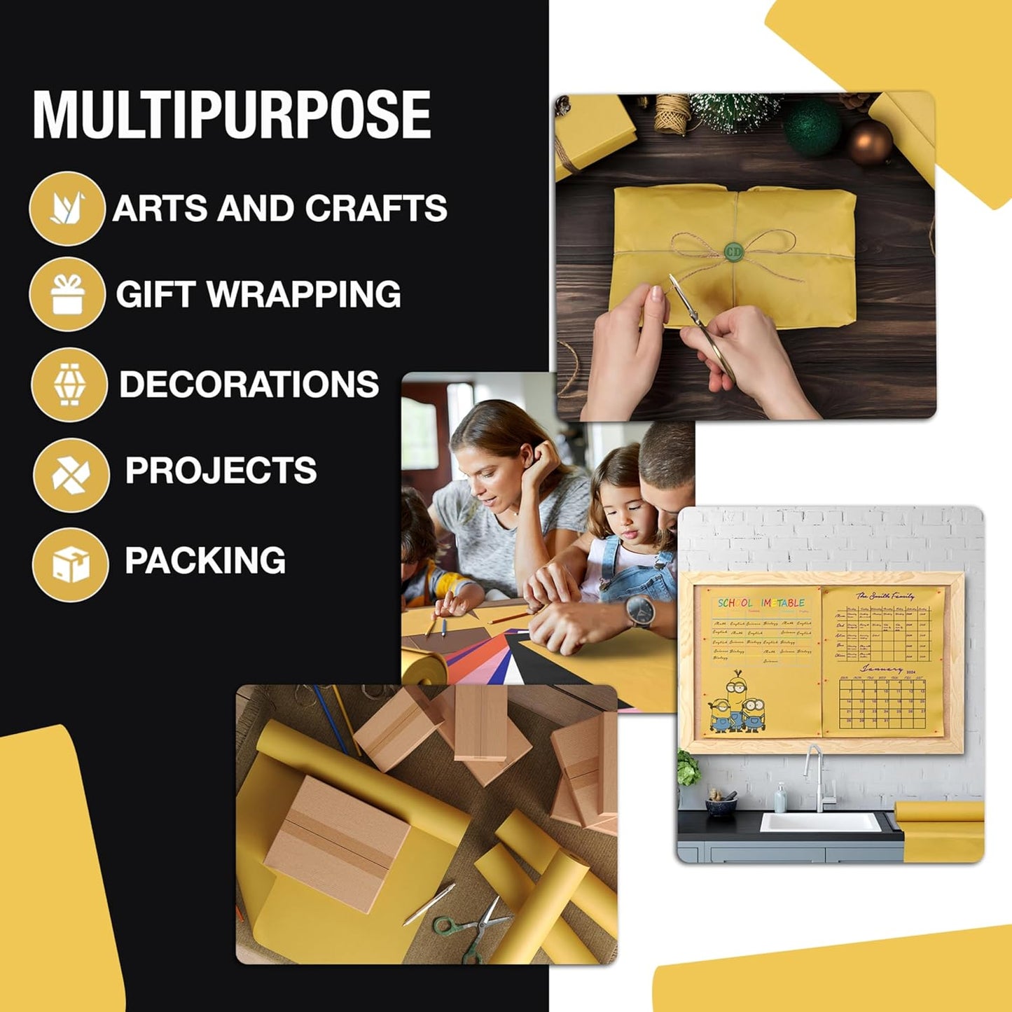 Yellow Kraft Paper Roll - 17.75" X 1320" (110' Ft) - Colored Paper for Shipping & Crafts