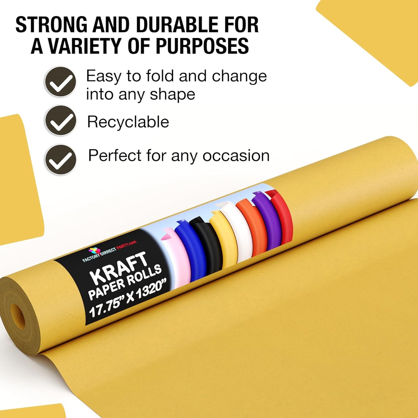 Yellow Kraft Paper Roll - 17.75" X 1320" (110' Ft) - Colored Paper for Shipping & Crafts