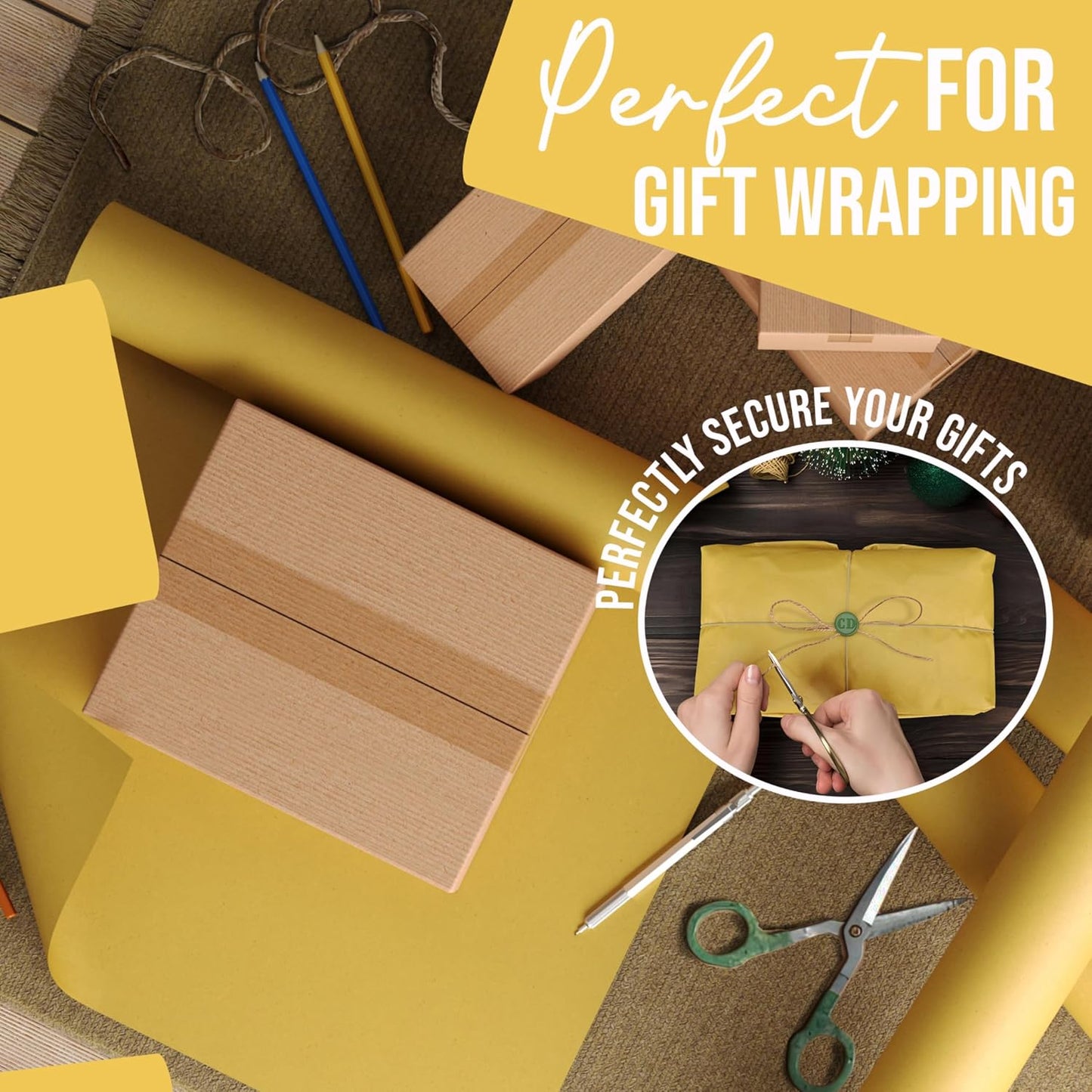 Yellow Kraft Paper Roll - 17.75" X 1320" (110' Ft) - Colored Paper for Shipping & Crafts