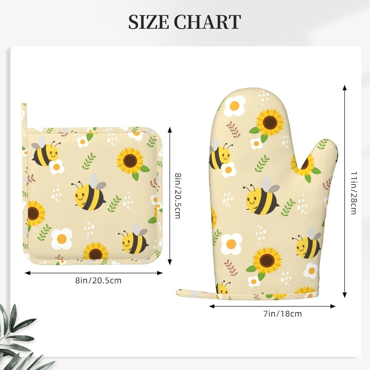 Summer Bee Sunflowers Oven Mitts Pot Holders Set Silicone Yellow Cute Bees Kitchen Oven Mitts Heat Resistant Spring Sunflower Potholders Non-Slip 4pcs Hot Pads and Oven Gloves Sets for BBQ