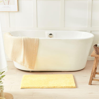 Sparkle Bath Mats for Bathroom Non Slip 32" X 20", Super Soft Microfiber Yellow Bathroom Rugs Washable, Fluffy Absorbent Bath Rugs, Quick Dry Shower Mat Gifts, Yellow and White