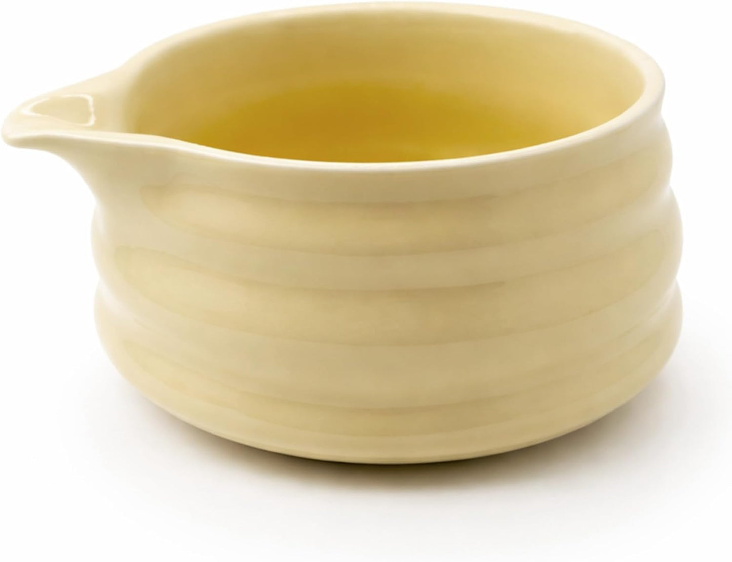 Ceramic Matcha Bowl with Spout, Light Yellow Chawan Mixing Bowl for Whisking and Pouring Matcha Tea, Dishwasher Safe