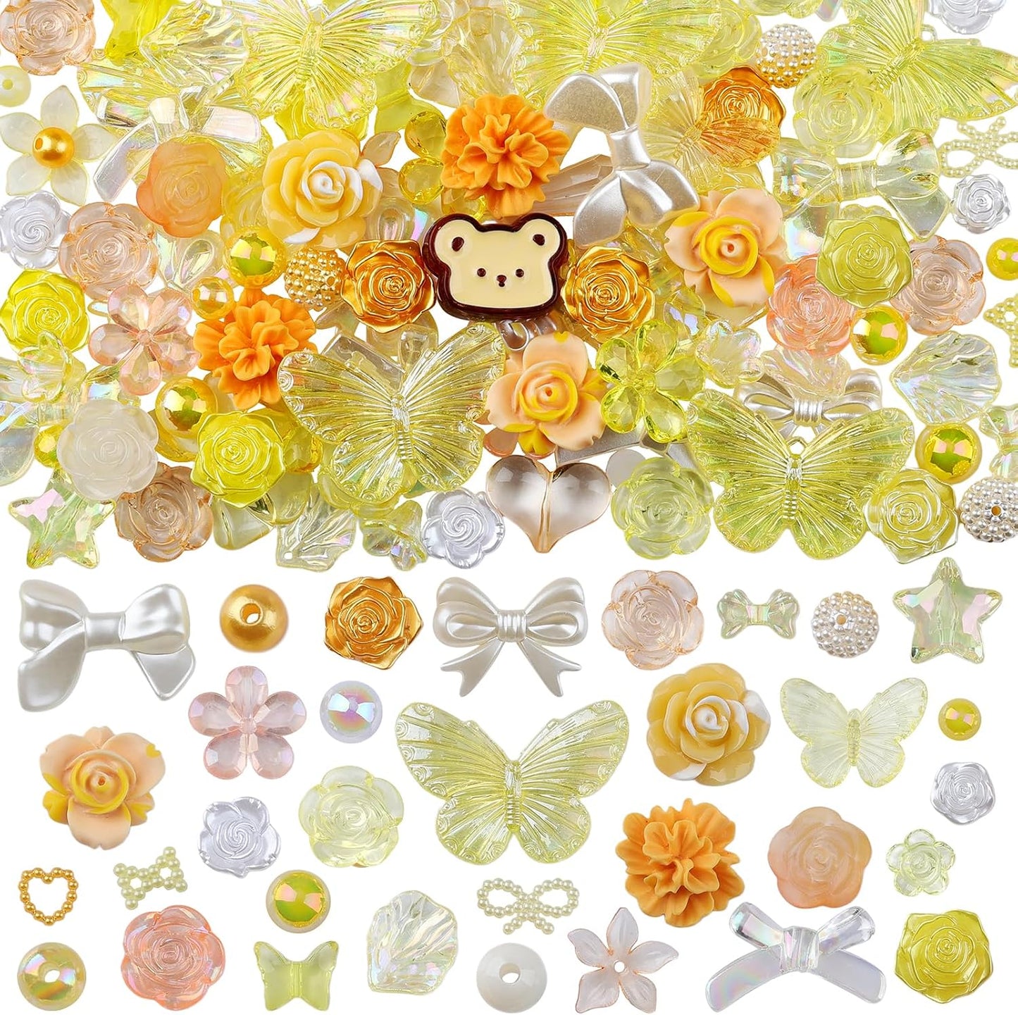 350 Pieces 3D Resin ABS Colorful Rose Flower Bows Butterfly Charms with Flatback Half Round Pearl Beads for Bracelet Earring Necklace Craft DIY Making Supplies