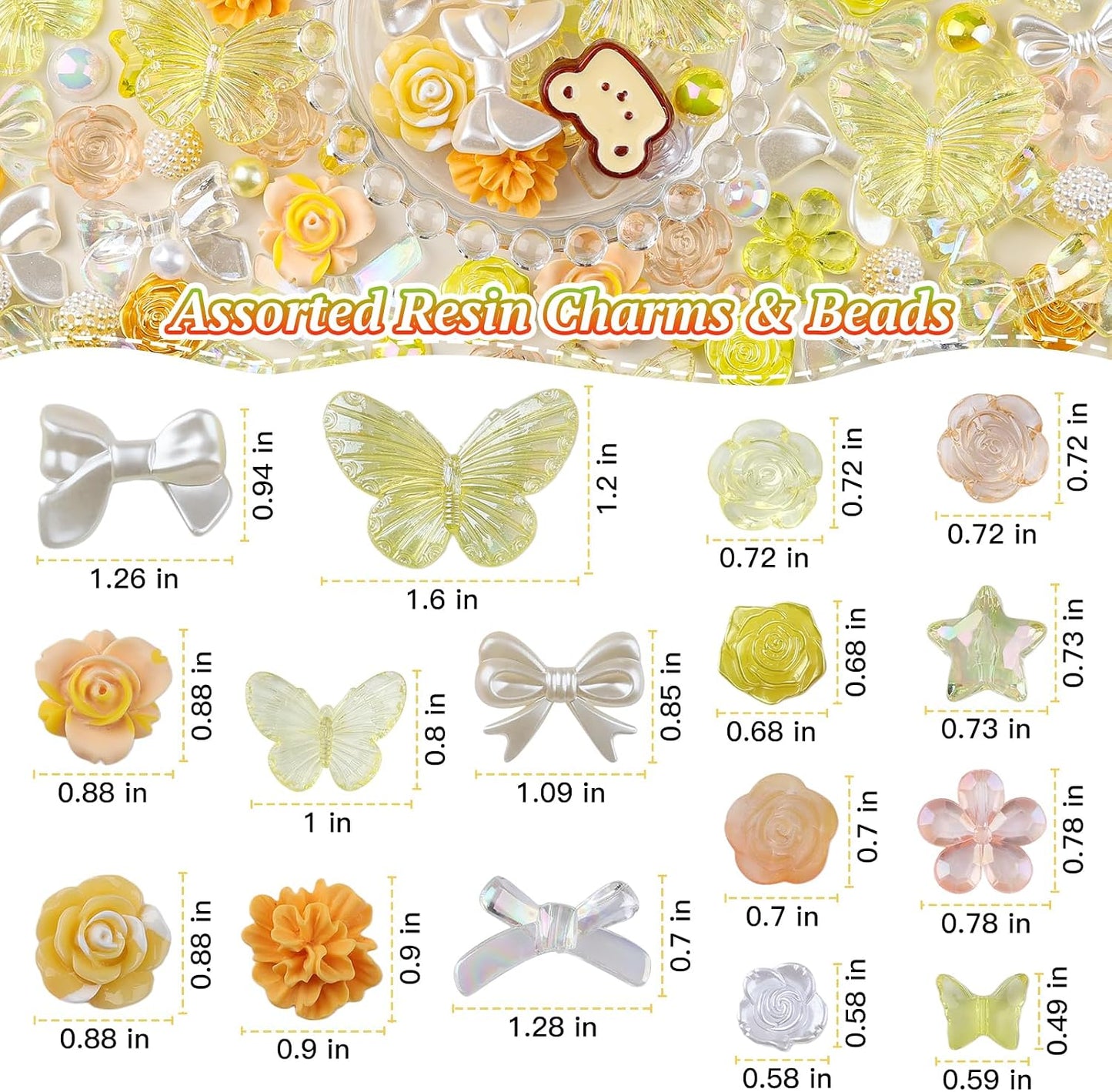 350 Pieces 3D Resin ABS Colorful Rose Flower Bows Butterfly Charms with Flatback Half Round Pearl Beads for Bracelet Earring Necklace Craft DIY Making Supplies