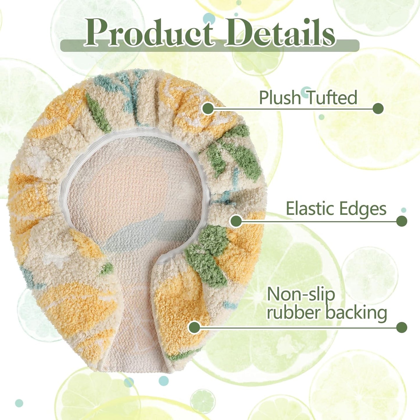Lemon Toilet Lid Cover 17.5 x 15 Inch Cute Washable Plush Toilet Cover Soft Microfiber Non Slip Rubber Backing Bathroom Accessories Fits Most Round Elongated