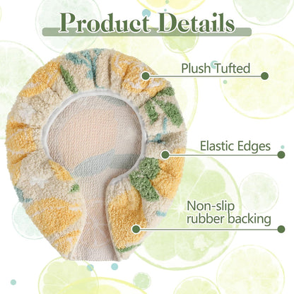 Lemon Toilet Lid Cover 17.5 x 15 Inch Cute Washable Plush Toilet Cover Soft Microfiber Non Slip Rubber Backing Bathroom Accessories Fits Most Round Elongated