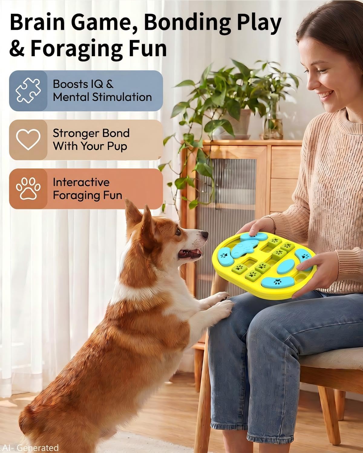 Dog Puzzle Toy, Interactive Enrichment Treat Food Puzzles, Yellow | Mental & Brain Stimulation, Slow Feeder, For Smart Puppy Small Medium Large Dogs Cats