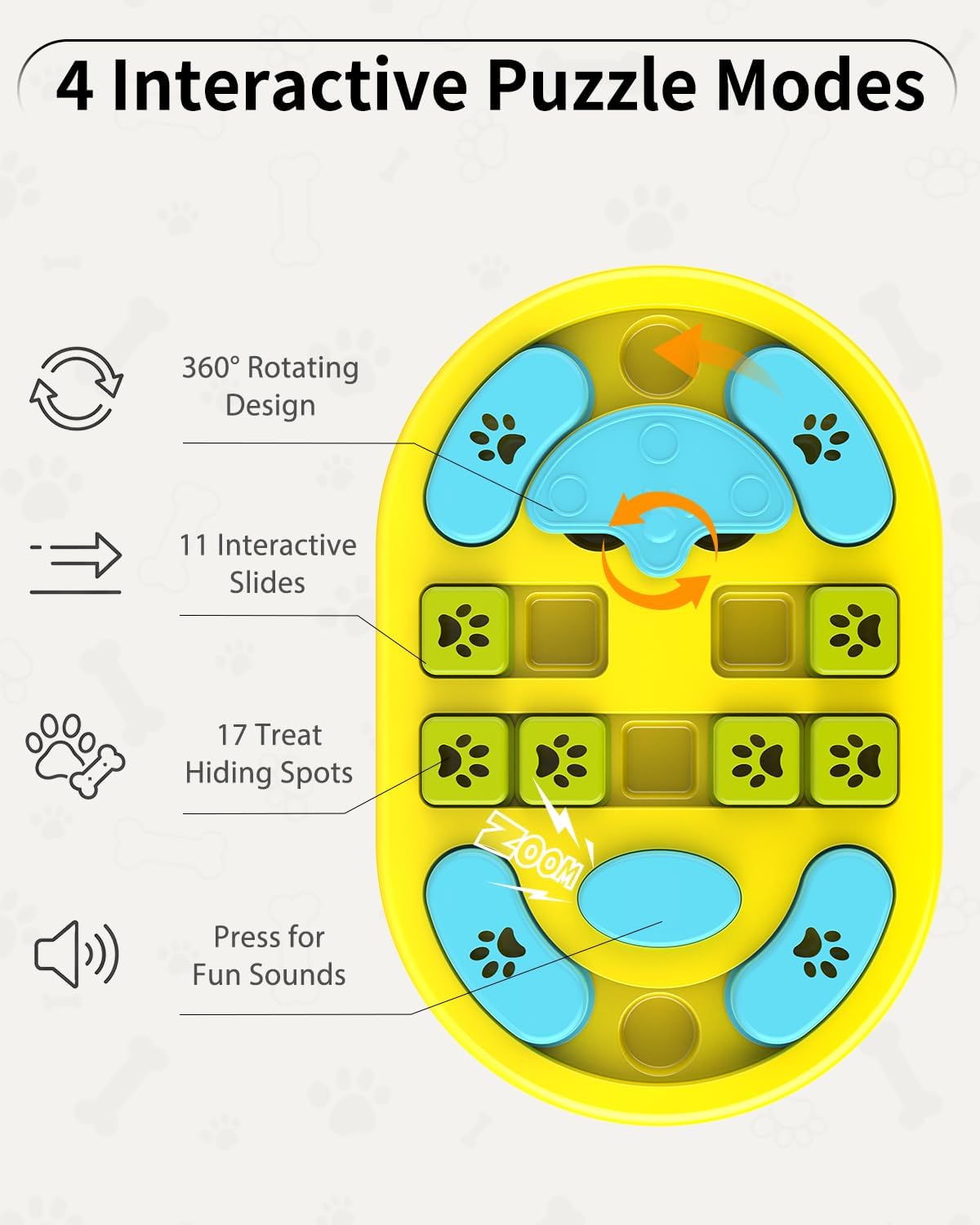 Dog Puzzle Toy, Interactive Enrichment Treat Food Puzzles, Yellow | Mental & Brain Stimulation, Slow Feeder, For Smart Puppy Small Medium Large Dogs Cats