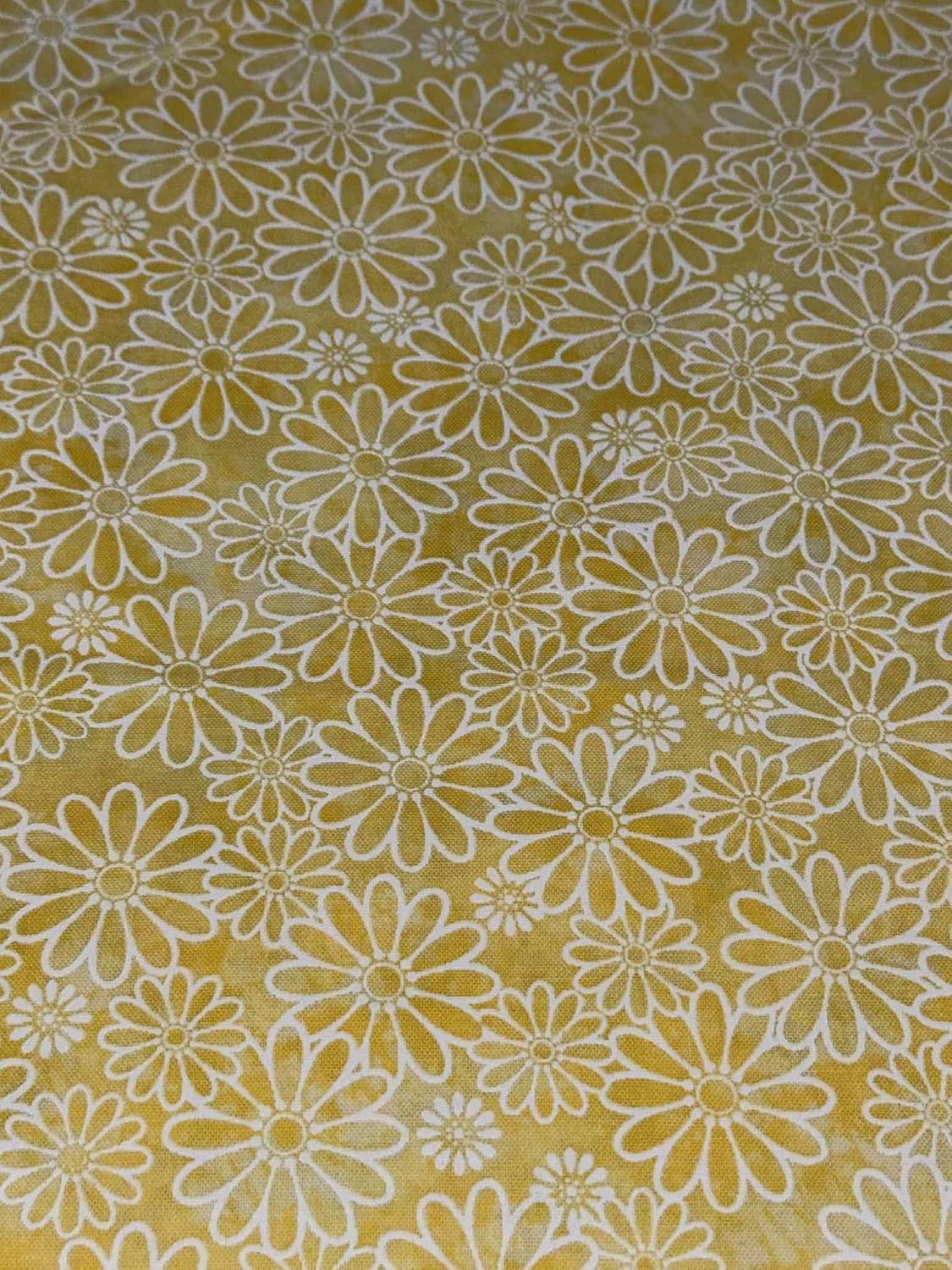 Soft Yellow Floral Cotton Fabric – 1 Yard Precut, 100% Cotton Fabric with White Flowers for Quilting & Sewing