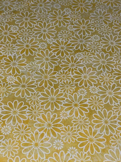 Soft Yellow Floral Cotton Fabric – 1 Yard Precut, 100% Cotton Fabric with White Flowers for Quilting & Sewing