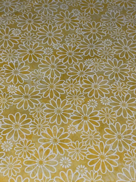Soft Yellow Floral Cotton Fabric – 1 Yard Precut, 100% Cotton Fabric with White Flowers for Quilting & Sewing