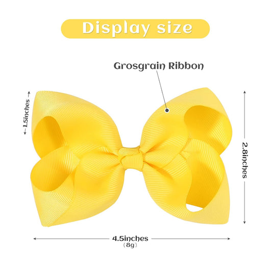 2 PCS 4.5" Hair Bows for Girls Alligator Clips Grosgrain Ribbon Solid Color Hair Accessories for Little Teen Toddler Girls Kids-Yellow
