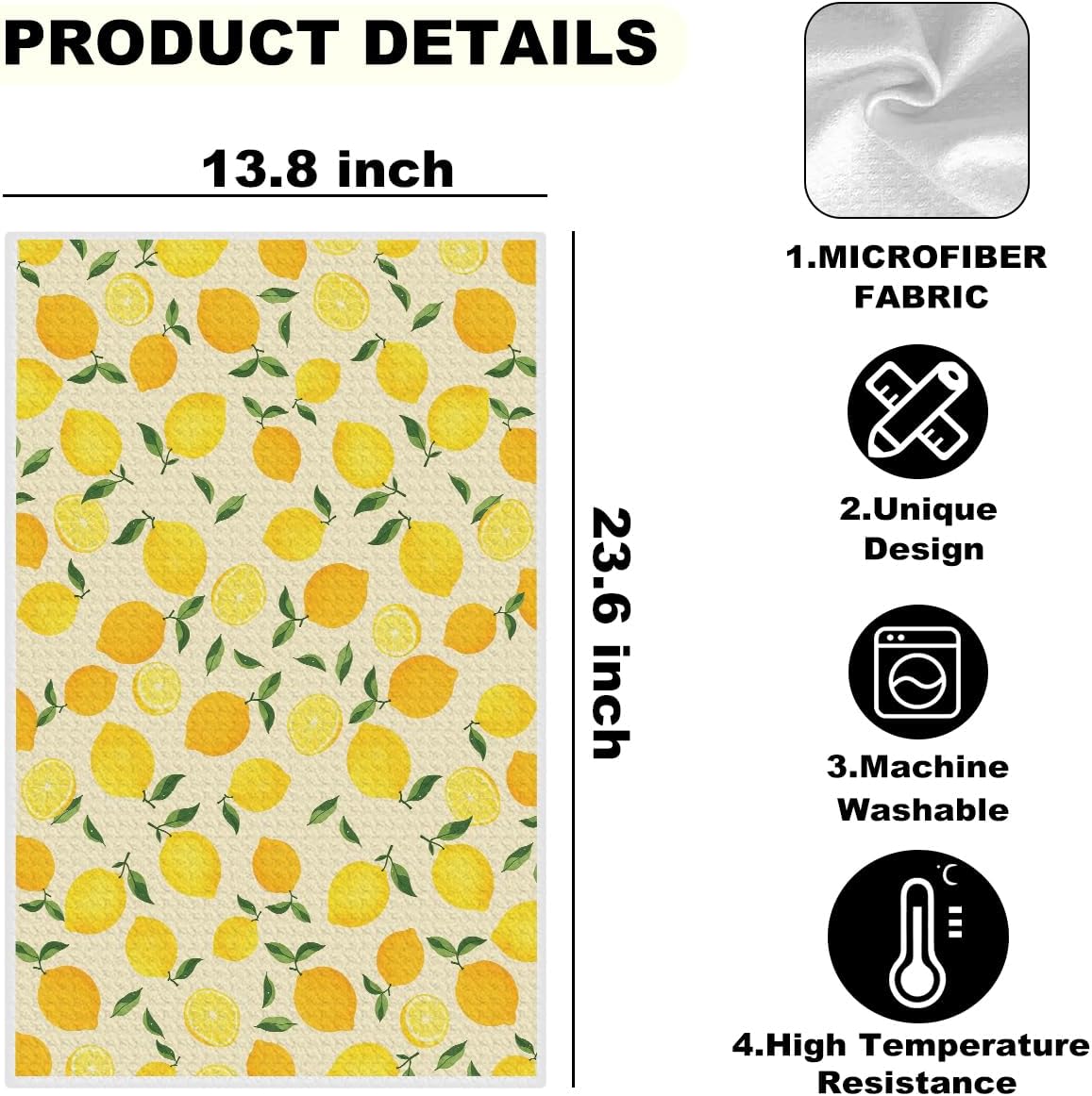 2 Pcs Cherry Lemon Decor Kitchen Towels, Absorbent Soft Microfiber Towel for Bathroom, Dish Towels for Kitchen Drying, Tea Towel Dish Cloths, Farmhouse Lemon Gifts for Women Friend
