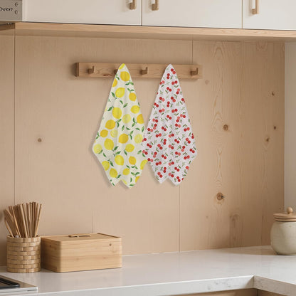 2 Pcs Cherry Lemon Decor Kitchen Towels, Absorbent Soft Microfiber Towel for Bathroom, Dish Towels for Kitchen Drying, Tea Towel Dish Cloths, Farmhouse Lemon Gifts for Women Friend