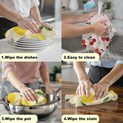 2 Pcs Cherry Lemon Decor Kitchen Towels, Absorbent Soft Microfiber Towel for Bathroom, Dish Towels for Kitchen Drying, Tea Towel Dish Cloths, Farmhouse Lemon Gifts for Women Friend