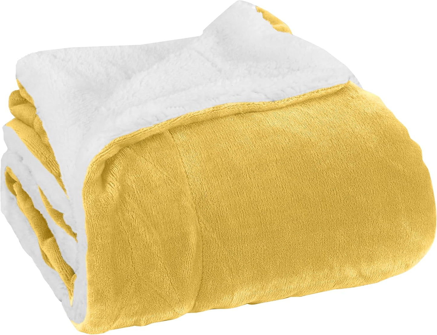 Elegant Comfort Luxury Ultra-Plush Velvet Touch Fleece Throw Soft, Warm, Cozy| Micromink Sherpa-Backing Reversible Blanket for Bed, Sofa and Couch, Solid Yellow