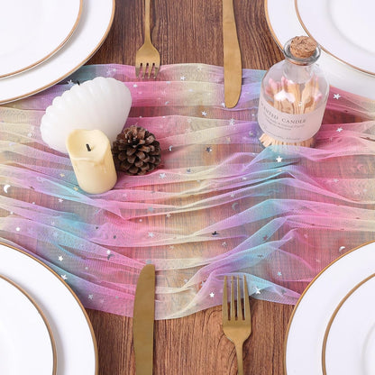 Yellow Gauze Table Runner 10ft Rustic Cheese Cloth Table Runner Boho Style Decoration for Romantic Date Wedding Party Baby Shower Photography Decoration