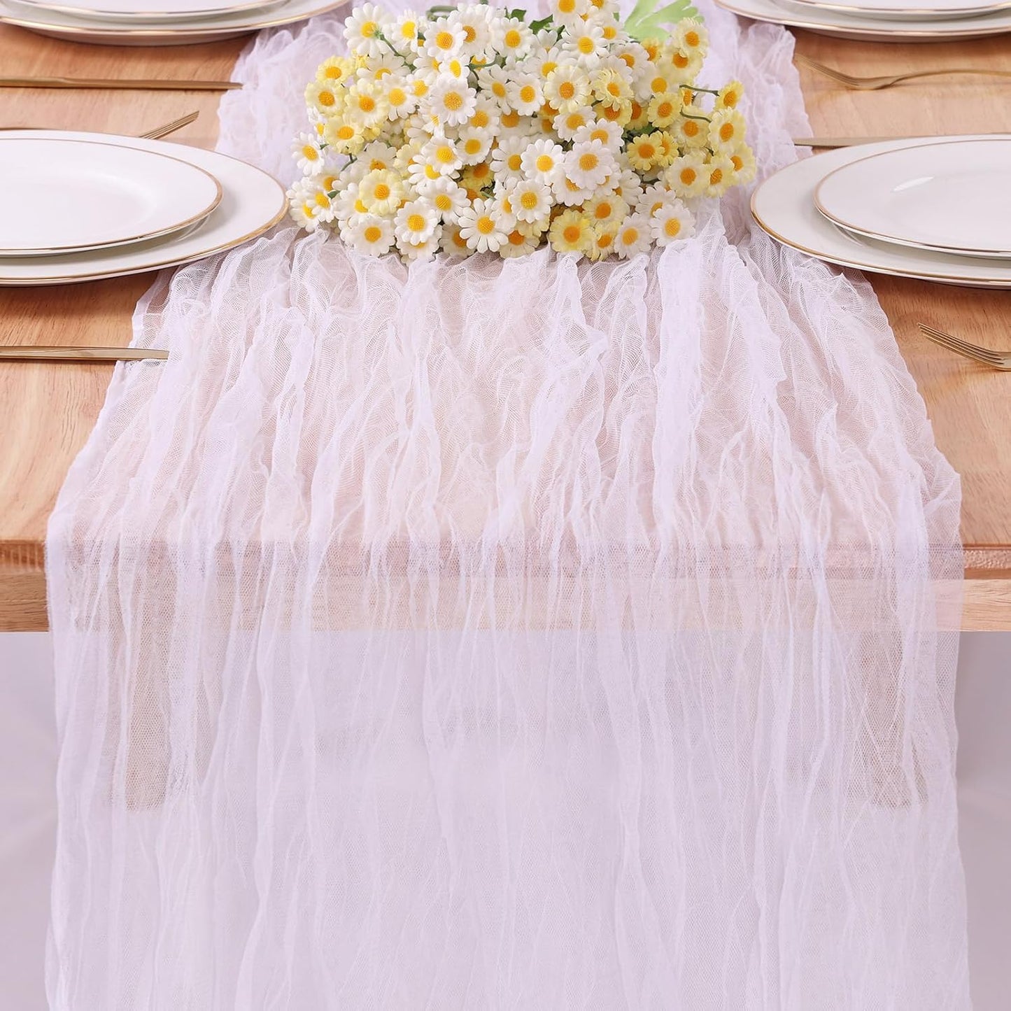 Yellow Gauze Table Runner 10ft Rustic Cheese Cloth Table Runner Boho Style Decoration for Romantic Date Wedding Party Baby Shower Photography Decoration
