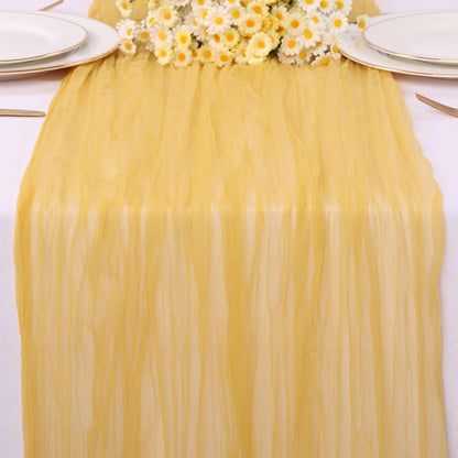 Yellow Gauze Table Runner 10ft Rustic Cheese Cloth Table Runner Boho Style Decoration for Romantic Date Wedding Party Baby Shower Photography Decoration