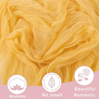 Yellow Gauze Table Runner 10ft Rustic Cheese Cloth Table Runner Boho Style Decoration for Romantic Date Wedding Party Baby Shower Photography Decoration