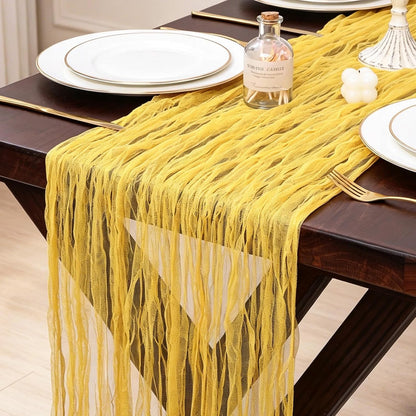 Yellow Gauze Table Runner 10ft Rustic Cheese Cloth Table Runner Boho Style Decoration for Romantic Date Wedding Party Baby Shower Photography Decoration