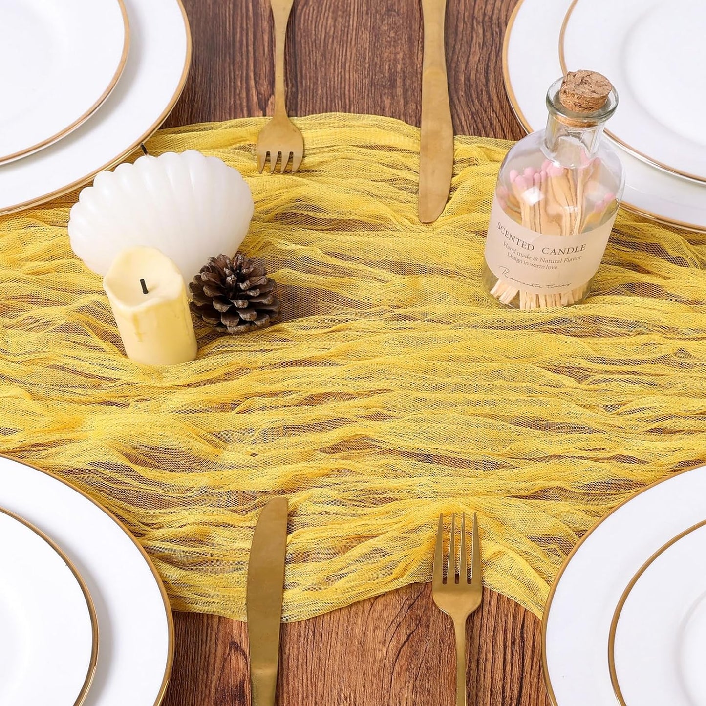 Yellow Gauze Table Runner 10ft Rustic Cheese Cloth Table Runner Boho Style Decoration for Romantic Date Wedding Party Baby Shower Photography Decoration