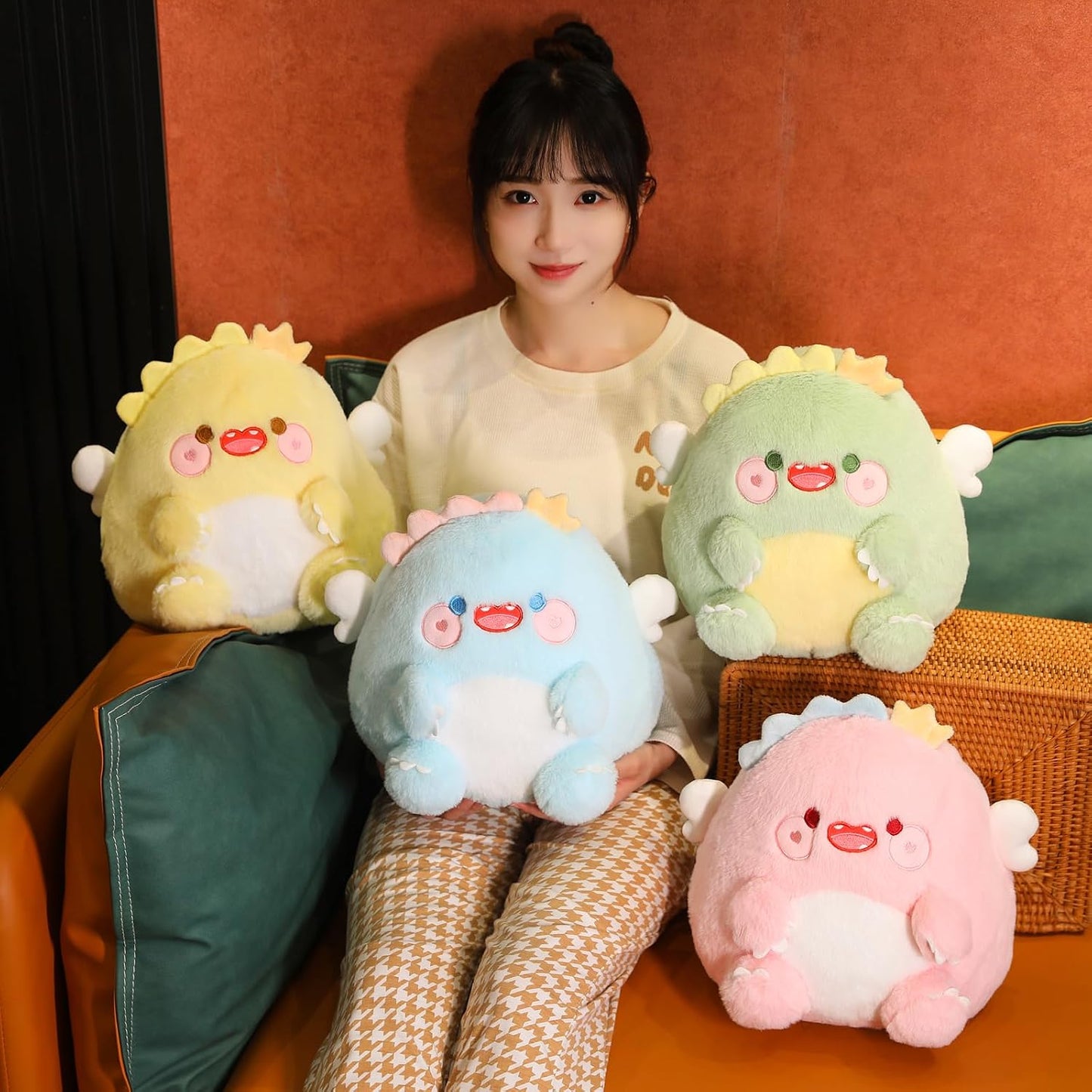 Cute Dragon Plush Pillow (Yellow, 11 Inch) Dinosaur Stuffed Animals | Soft Toy Plushies, Kawaii Gifts for Kids and Adults