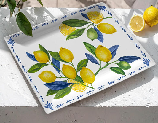 Lemon Orchard Melamine Rectangular Serving Tray - Yellow - 20" x 14"