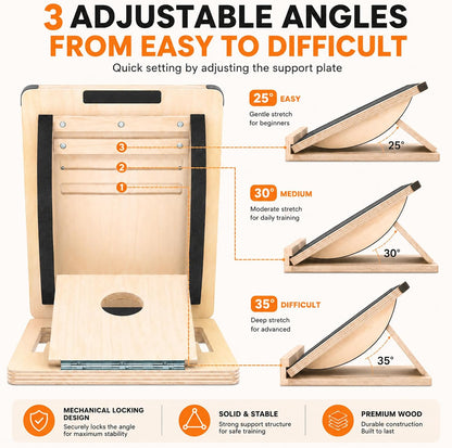Professional 2-in-1 Wooden Balance Board & Slant Board, 3 Angle | Adjustable Incline Board and Calf Stretcher, Stretch Board for Knees Ankle Heel Feet Leg, Anti-Slip, 450 lbs Capacity