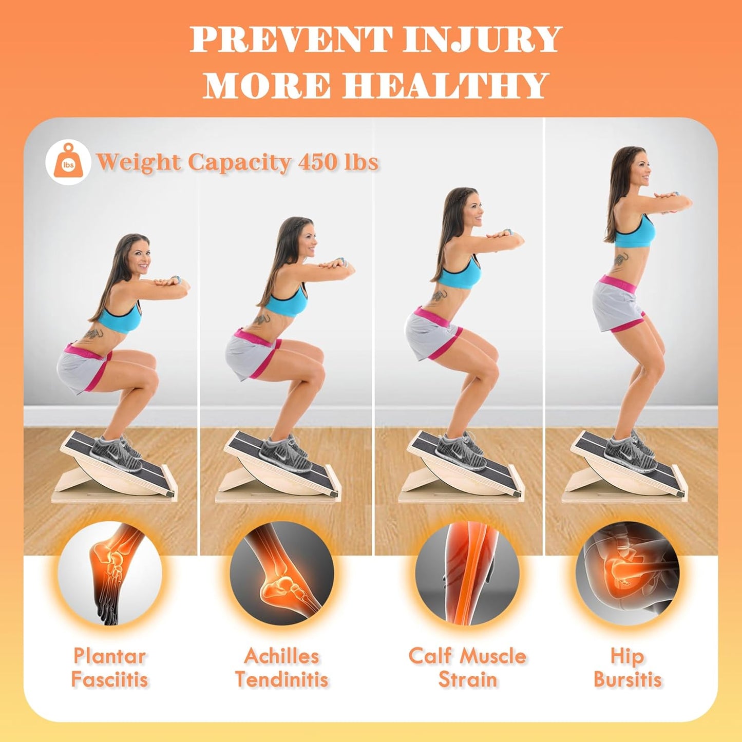 Professional 2-in-1 Wooden Balance Board & Slant Board, 3 Angle | Adjustable Incline Board and Calf Stretcher, Stretch Board for Knees Ankle Heel Feet Leg, Anti-Slip, 450 lbs Capacity