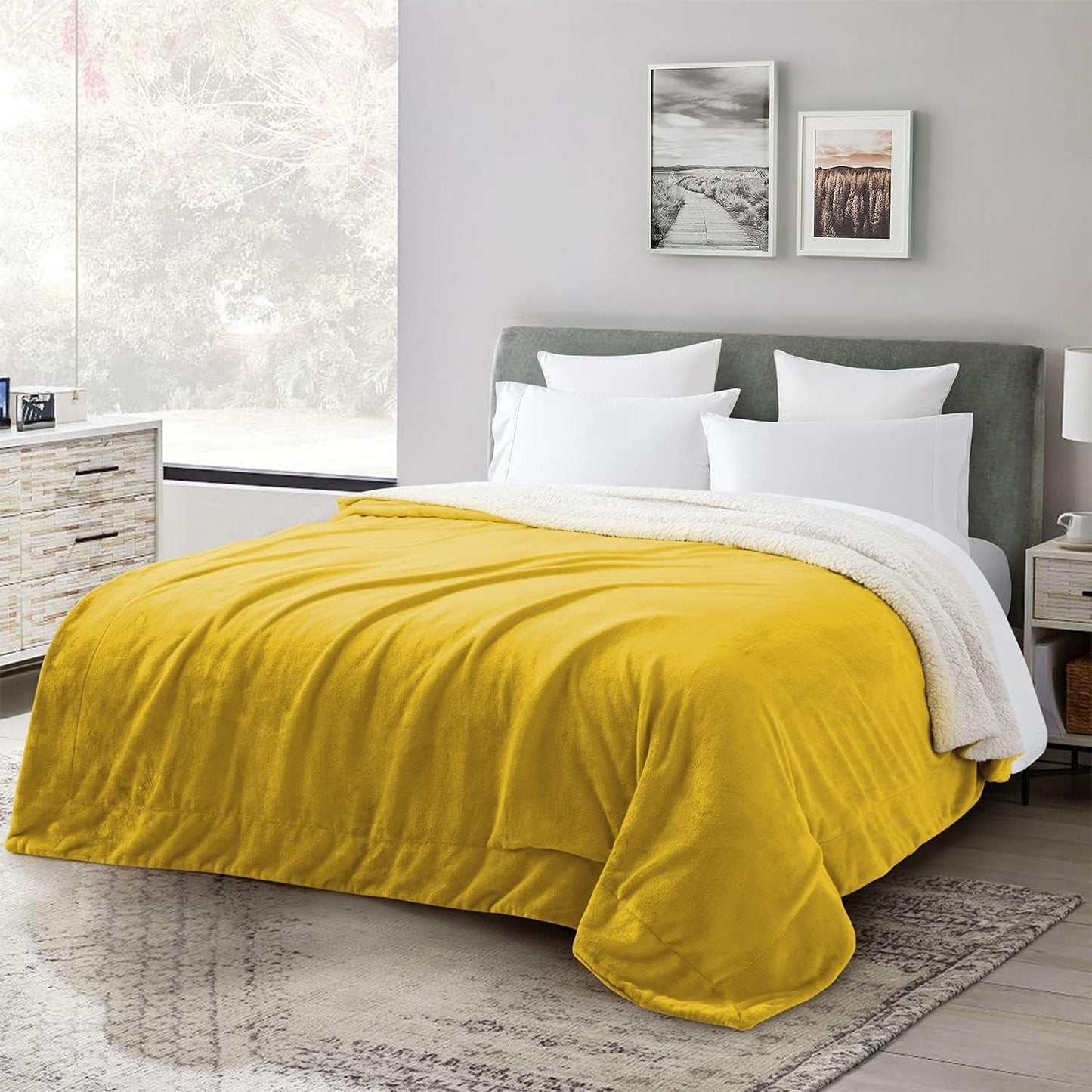 IR Imperial Rooms Gold Sherpa Fleece Throw Blanket for Couch - Soft and Fuzzy Blanket for Winter - Reversible Thick and Warm Fluffy Throw Blankets for Bed, Sofa & Travel, Yellow, 50x60 Inches