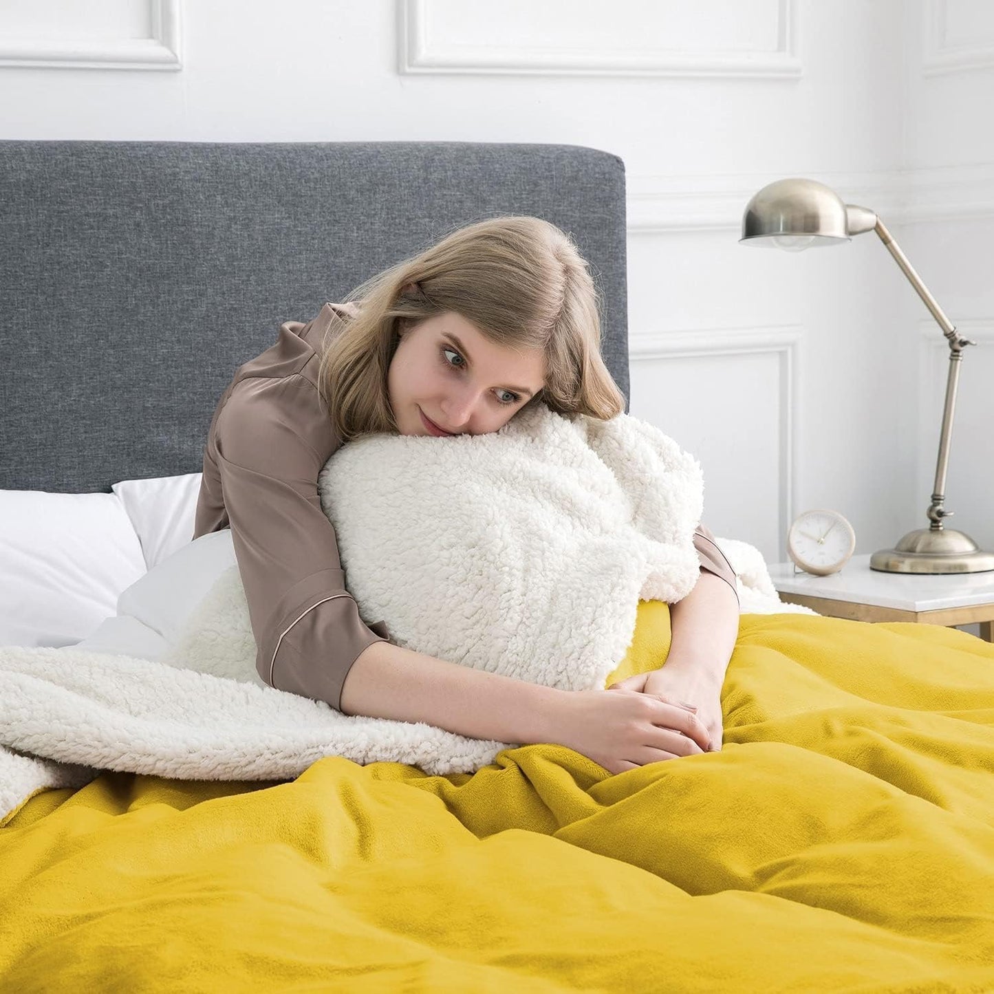 IR Imperial Rooms Gold Sherpa Fleece Throw Blanket for Couch - Soft and Fuzzy Blanket for Winter - Reversible Thick and Warm Fluffy Throw Blankets for Bed, Sofa & Travel, Yellow, 50x60 Inches