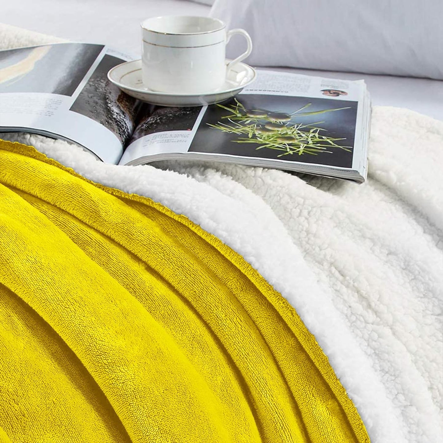 IR Imperial Rooms Gold Sherpa Fleece Throw Blanket for Couch - Soft and Fuzzy Blanket for Winter - Reversible Thick and Warm Fluffy Throw Blankets for Bed, Sofa & Travel, Yellow, 50x60 Inches