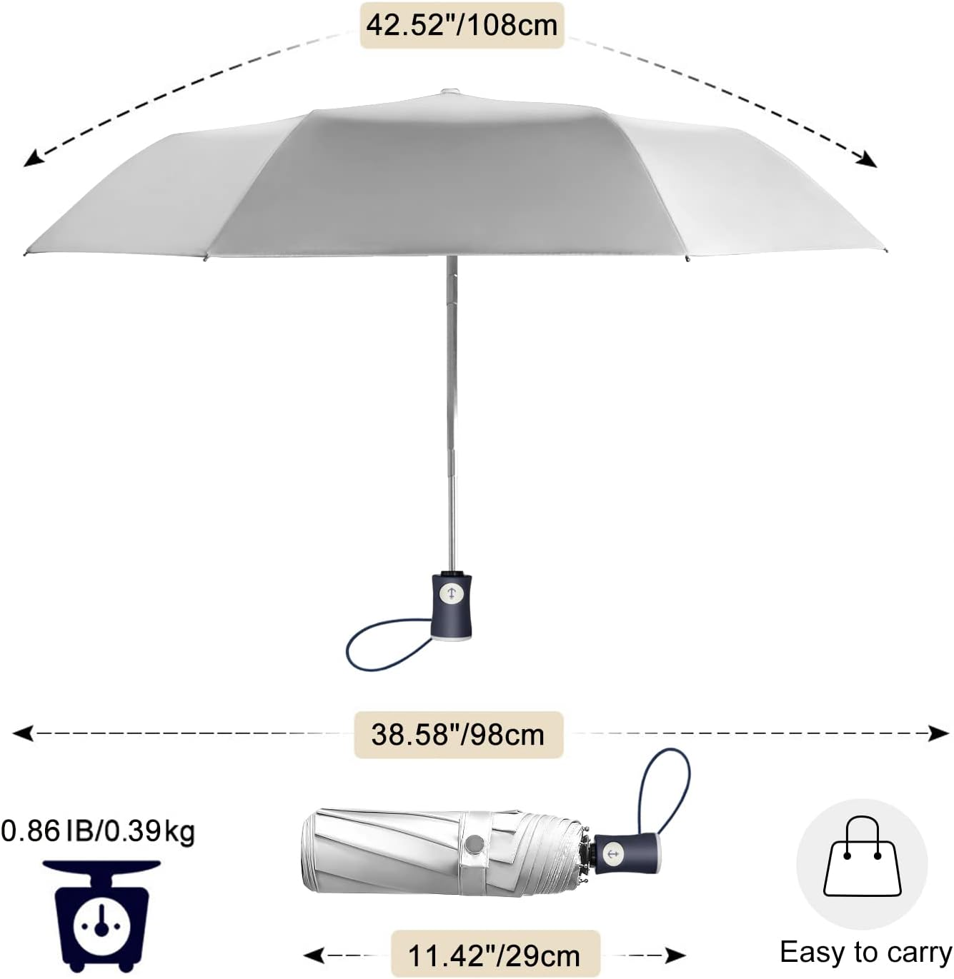 UV Sun Umbrella Compact Folding Umbrella lightweight Portable Manual Travel Umbrella for Rainproof & 99% UV Protection with Black Anti-UV Coating
