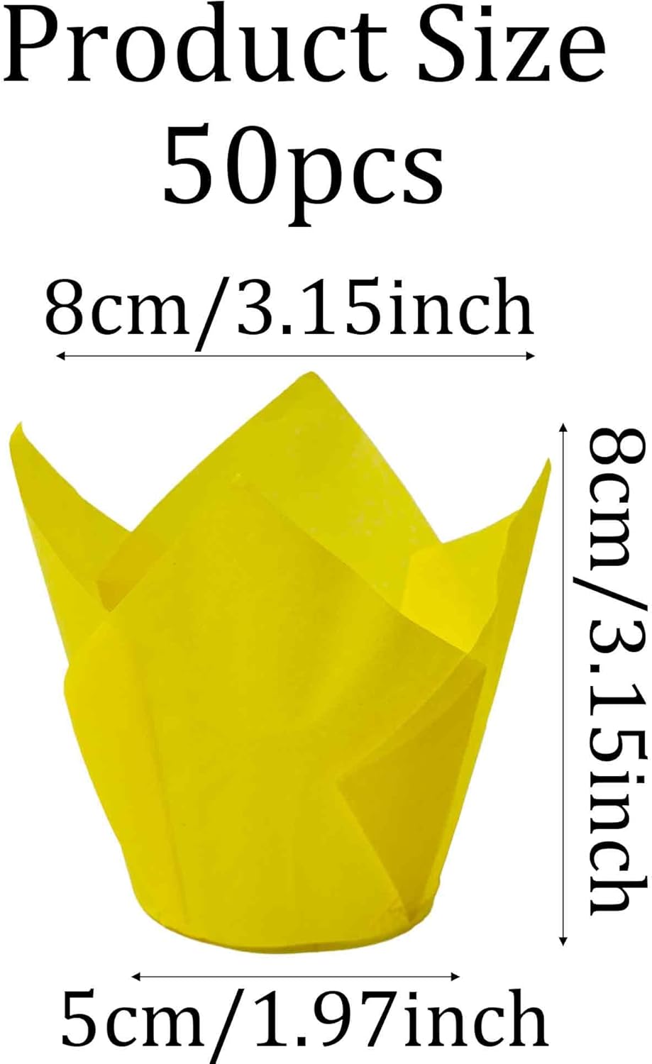 50Pcs Tulip Cupcake Liners, Greaseproof Paper Baking Cups with Elegant Petal Design for Weddings, Birthdays, Parties, Catering(Yellow)