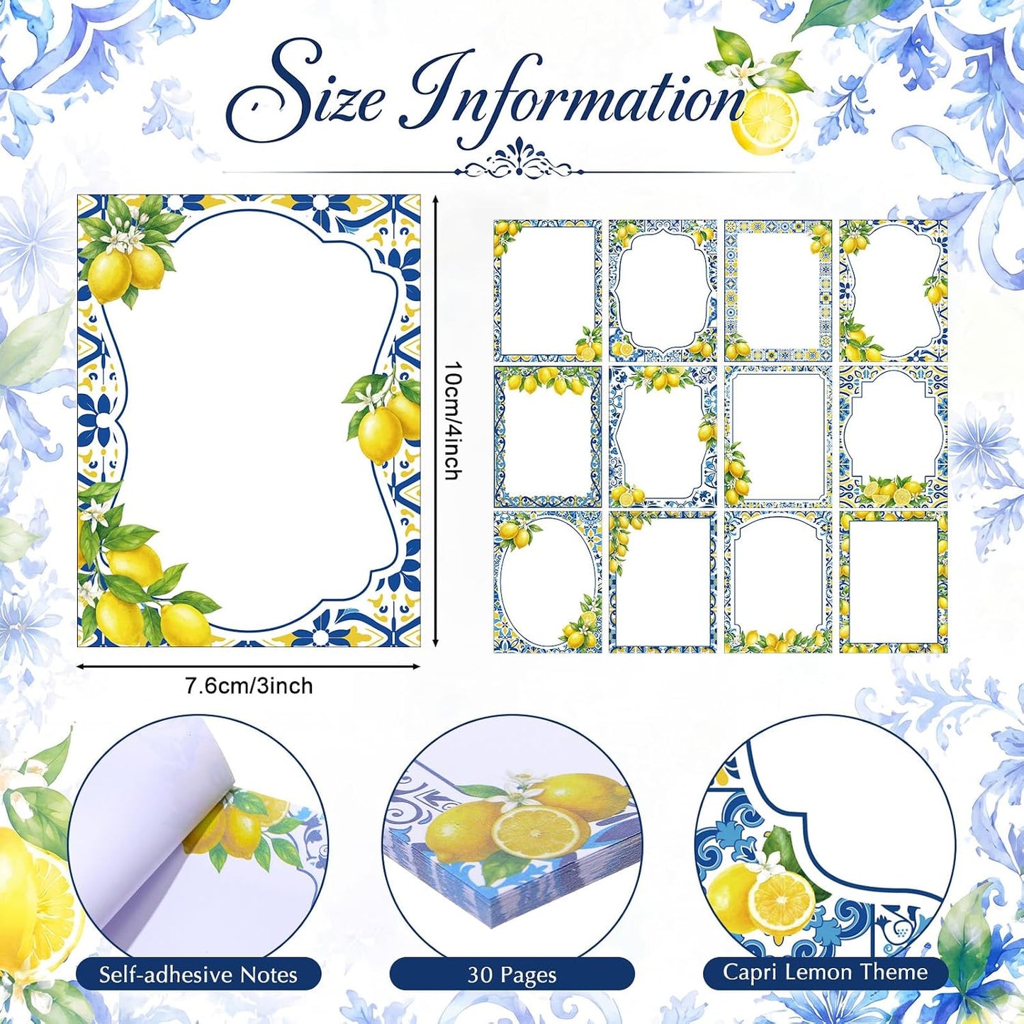 24 Pcs Capri Lemon Sticky Notes with Pens Amalfi Coast Party Gifts for Women Mediterranean Lemon Self Adhesive Notepads Black Ink Ballpoint Pen for Summer Bridal Shower Wedding Party Favors