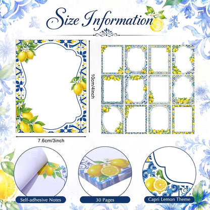 24 Pcs Capri Lemon Sticky Notes with Pens Amalfi Coast Party Gifts for Women Mediterranean Lemon Self Adhesive Notepads Black Ink Ballpoint Pen for Summer Bridal Shower Wedding Party Favors