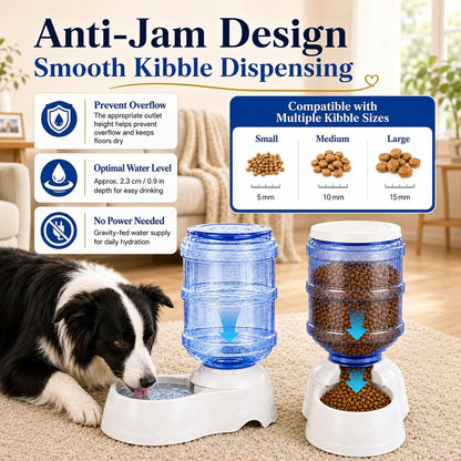 Automatic Dog Feeder and Water Dispenser Set for Large Dogs, 3 Gallon Gravity Dog Cat Food and Water Dispenser Set with Pet Food Bowl,Large Pet Food Water Dispenser Station