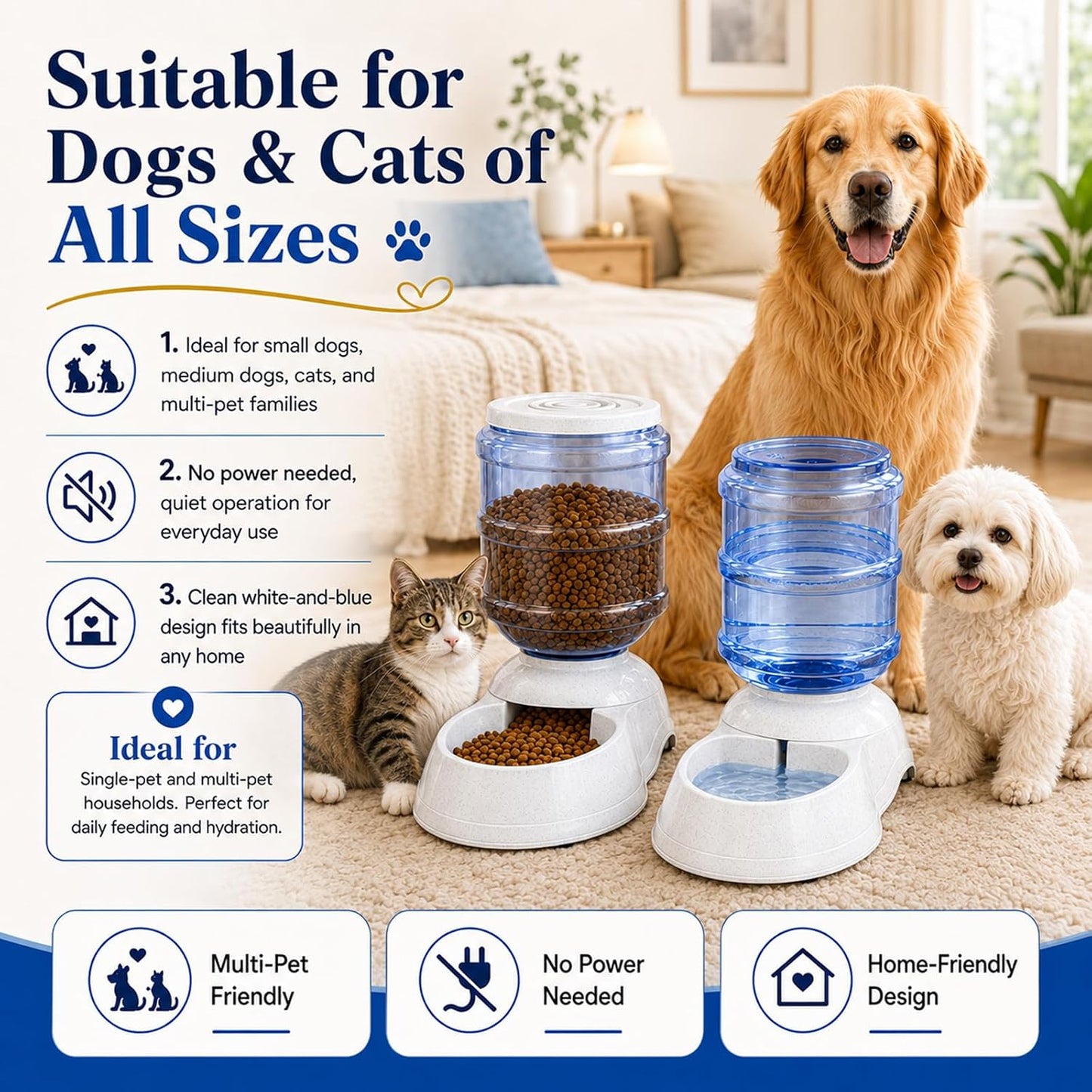 Automatic Dog Feeder and Water Dispenser Set for Large Dogs, 3 Gallon Gravity Dog Cat Food and Water Dispenser Set with Pet Food Bowl,Large Pet Food Water Dispenser Station