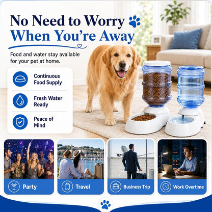 Automatic Dog Feeder and Water Dispenser Set for Large Dogs, 3 Gallon Gravity Dog Cat Food and Water Dispenser Set with Pet Food Bowl,Large Pet Food Water Dispenser Station