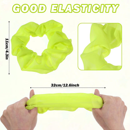 2Pcs 80s Neon Scrunchies Soft Hair ScrunchiesNeon Hair Accessories Elastic Hair Bands Hair Ties Ponytail Holders Yellow Scrunchy Hair Bands for Women 80s Party Outfits(Yellow)