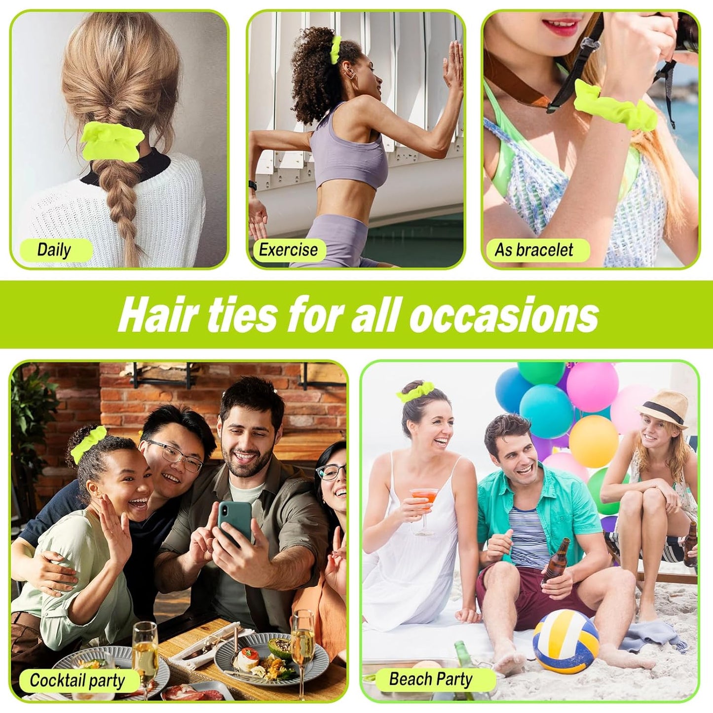 2Pcs 80s Neon Scrunchies Soft Hair ScrunchiesNeon Hair Accessories Elastic Hair Bands Hair Ties Ponytail Holders Yellow Scrunchy Hair Bands for Women 80s Party Outfits(Yellow)