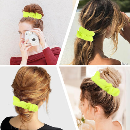 2Pcs 80s Neon Scrunchies Soft Hair ScrunchiesNeon Hair Accessories Elastic Hair Bands Hair Ties Ponytail Holders Yellow Scrunchy Hair Bands for Women 80s Party Outfits(Yellow)