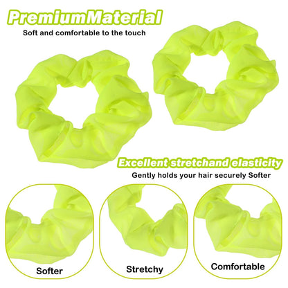 2Pcs 80s Neon Scrunchies Soft Hair ScrunchiesNeon Hair Accessories Elastic Hair Bands Hair Ties Ponytail Holders Yellow Scrunchy Hair Bands for Women 80s Party Outfits(Yellow)