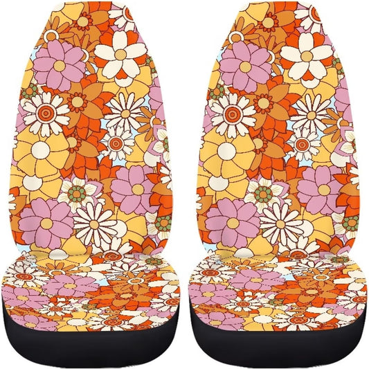 Hippie Flower Yellow Car Seat Covers for Front Seats 2 Pack Auto Cushion Protector Universal Fit Most Truck SUV Van Sedan Car Interior Accessories for Women Girl