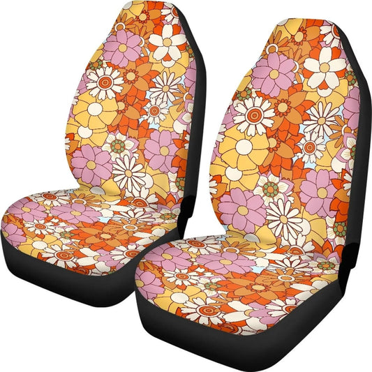Hippie Flower Yellow Car Seat Covers for Front Seats 2 Pack Auto Cushion Protector Universal Fit Most Truck SUV Van Sedan Car Interior Accessories for Women Girl