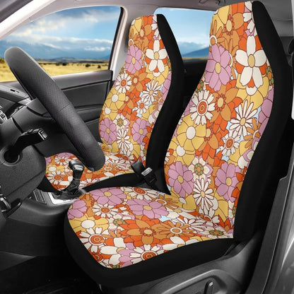 Hippie Flower Yellow Car Seat Covers for Front Seats 2 Pack Auto Cushion Protector Universal Fit Most Truck SUV Van Sedan Car Interior Accessories for Women Girl