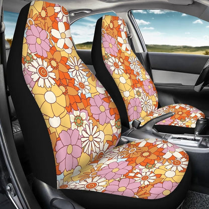 Hippie Flower Yellow Car Seat Covers for Front Seats 2 Pack Auto Cushion Protector Universal Fit Most Truck SUV Van Sedan Car Interior Accessories for Women Girl