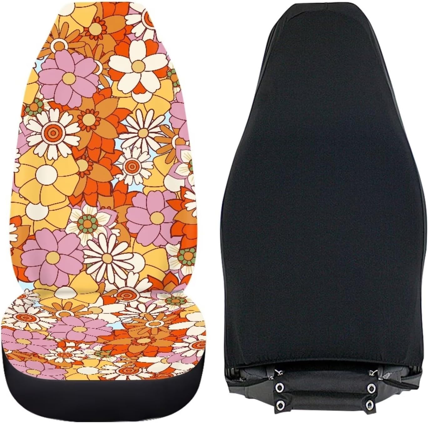 Hippie Flower Yellow Car Seat Covers for Front Seats 2 Pack Auto Cushion Protector Universal Fit Most Truck SUV Van Sedan Car Interior Accessories for Women Girl