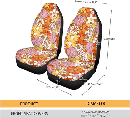 Hippie Flower Yellow Car Seat Covers for Front Seats 2 Pack Auto Cushion Protector Universal Fit Most Truck SUV Van Sedan Car Interior Accessories for Women Girl